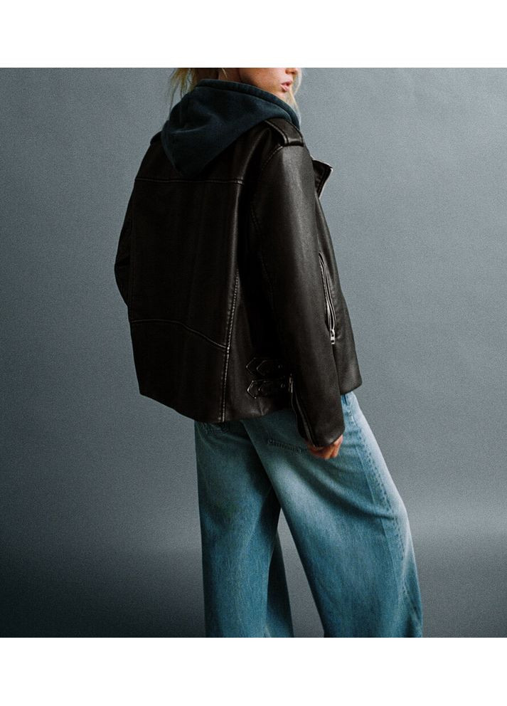 Коричнева куртка косуха оверсайз 4341/703 Zara