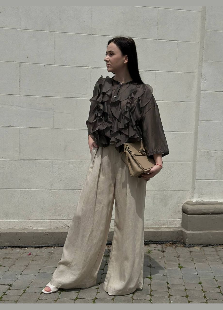 Темно-коричнева блузка в стилі боххо Hello