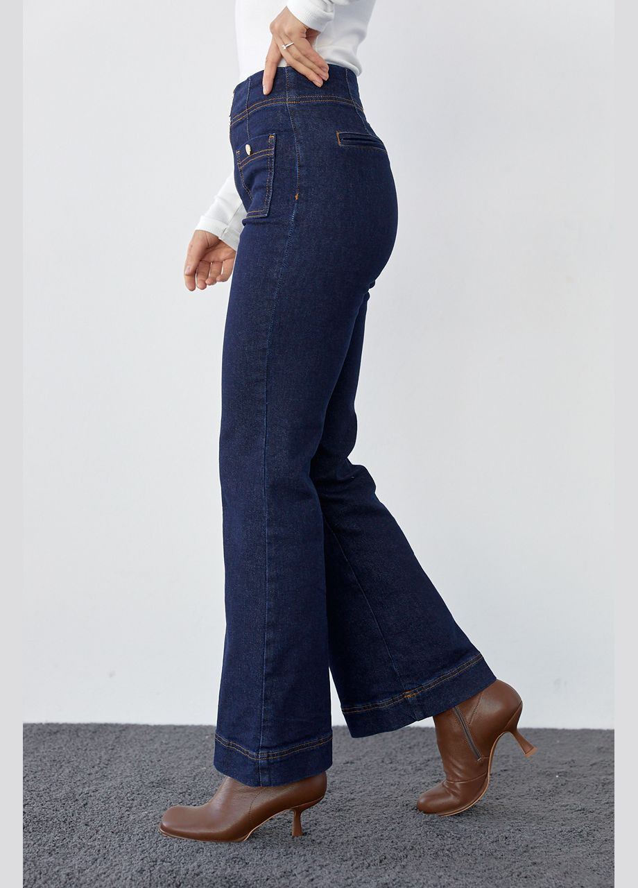 Женские джинсы со стрелками и накладными карманами - темно-синий Lurex - (282953646)