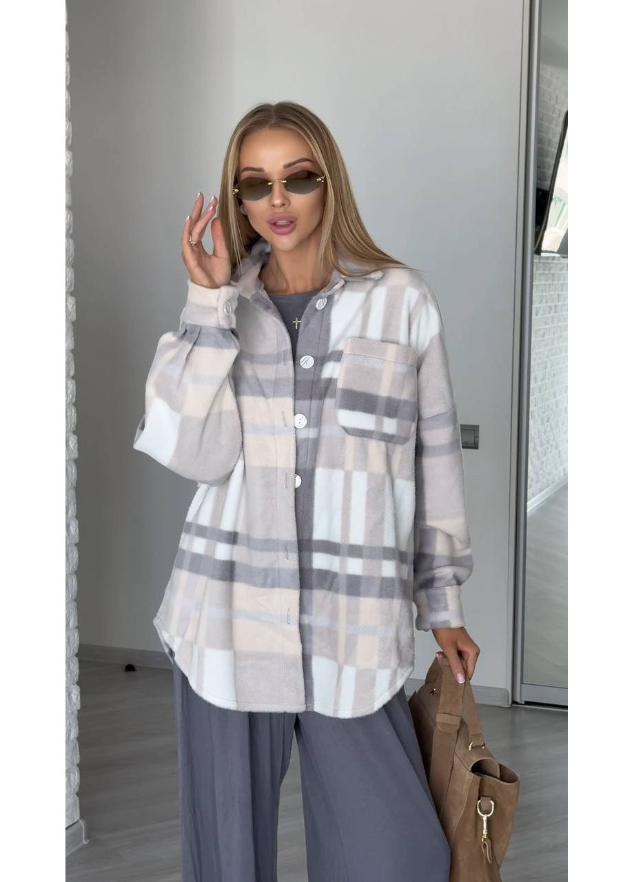 Лавандовая спортивная, повседневный, кэжуал рубашка в клетку FINO Mode с длинным рукавом
