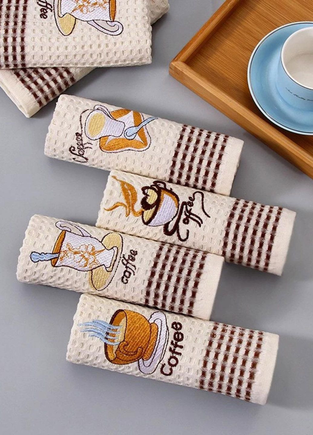 Набор вафельных кухонных полотенец Кофе, 50х25 см., 3 шт. Homedec рисунок бежевый
