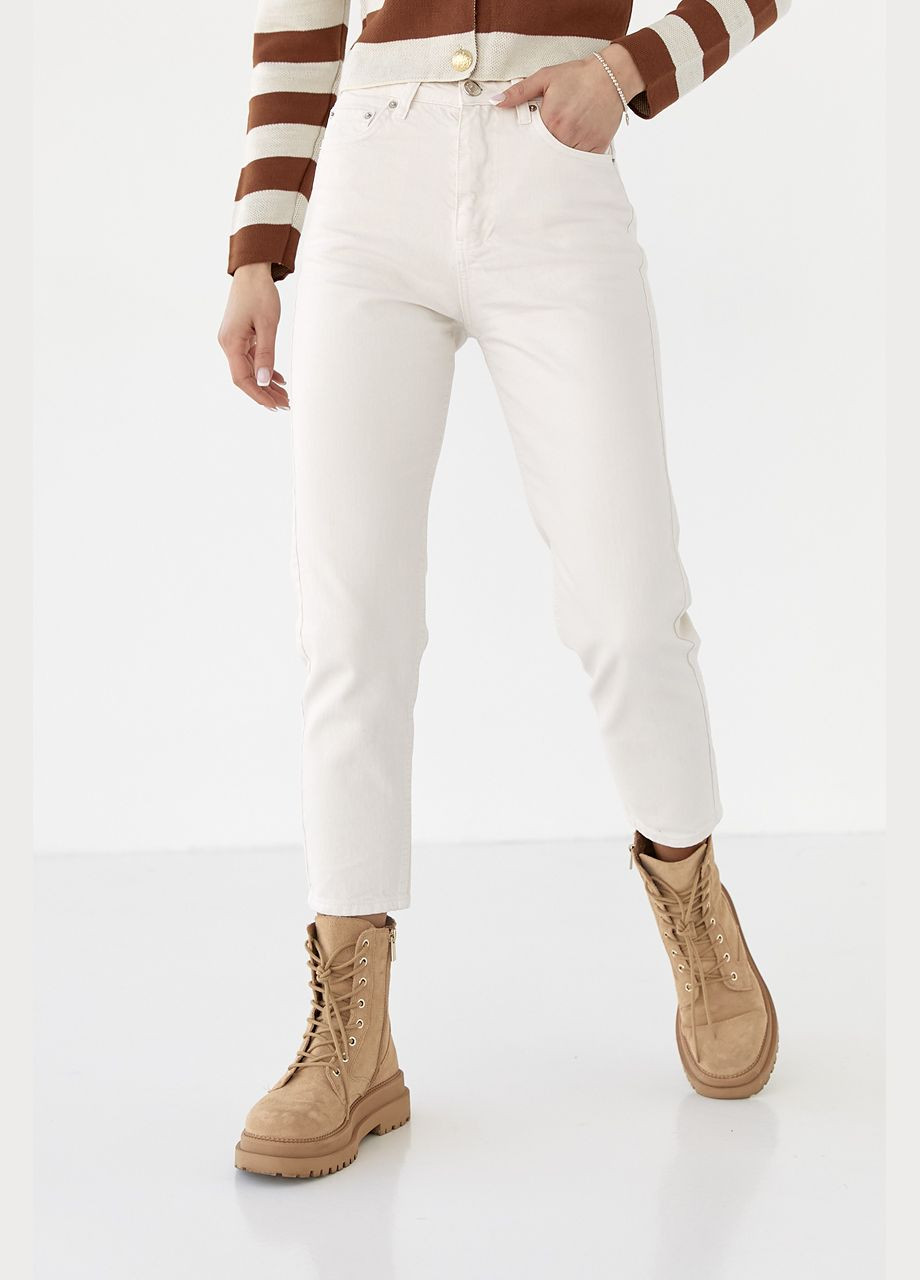 Женские джинсы укороченные МОМ - кремовый Lurex - (282955459)