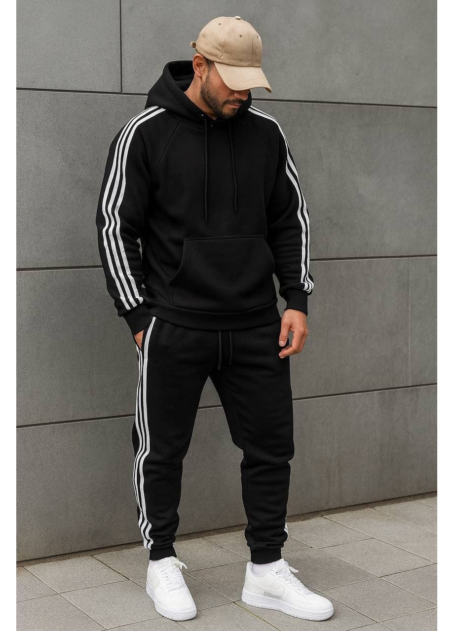 Чорний демісезонний чоловічий спортивний костюм з трьохнитки на флісі брючний No Brand