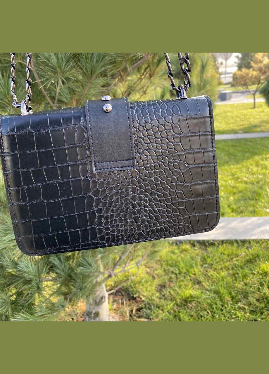 Міні сумка клатч на ланцюжку рептилія лакова екошкіра з чорним магнітом (sku_836ЧМ) No Brand (330575557)