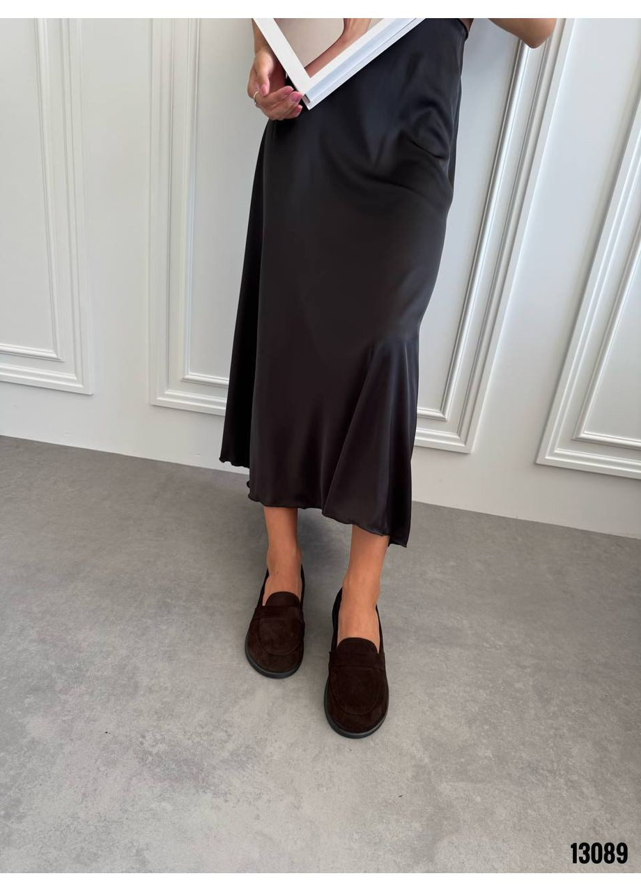 Женские лоферы шоколадные из натуральной замши. | тёмно-коричневые (353601920)