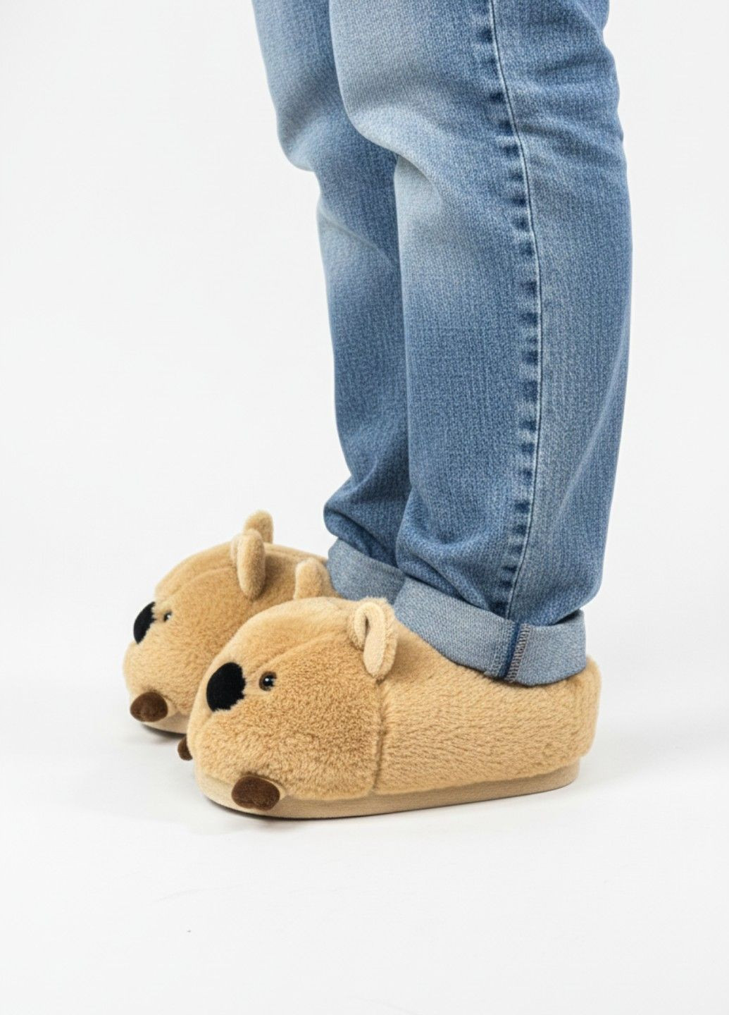 Капці домашні капібара для підлітків та дорослих бежеві плюшеві Lalapka (370606184)