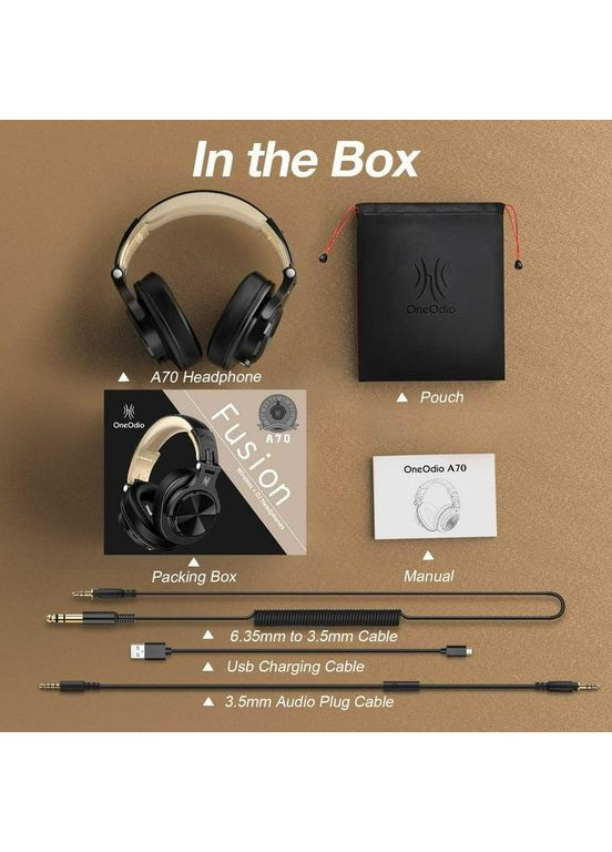 Наушники беспроводные A70 со сложной конструкцией и микрофоном Накладные Bluetooth 5.2 наушники для студии и диджеев Oneodio (368785919)