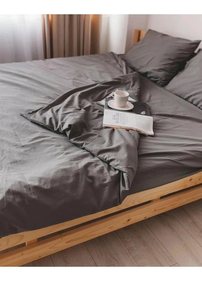 Постельное белье двуспальное Home Вареный хлопок 20469 180х215 см темно-серое DUSHKA (327790611)