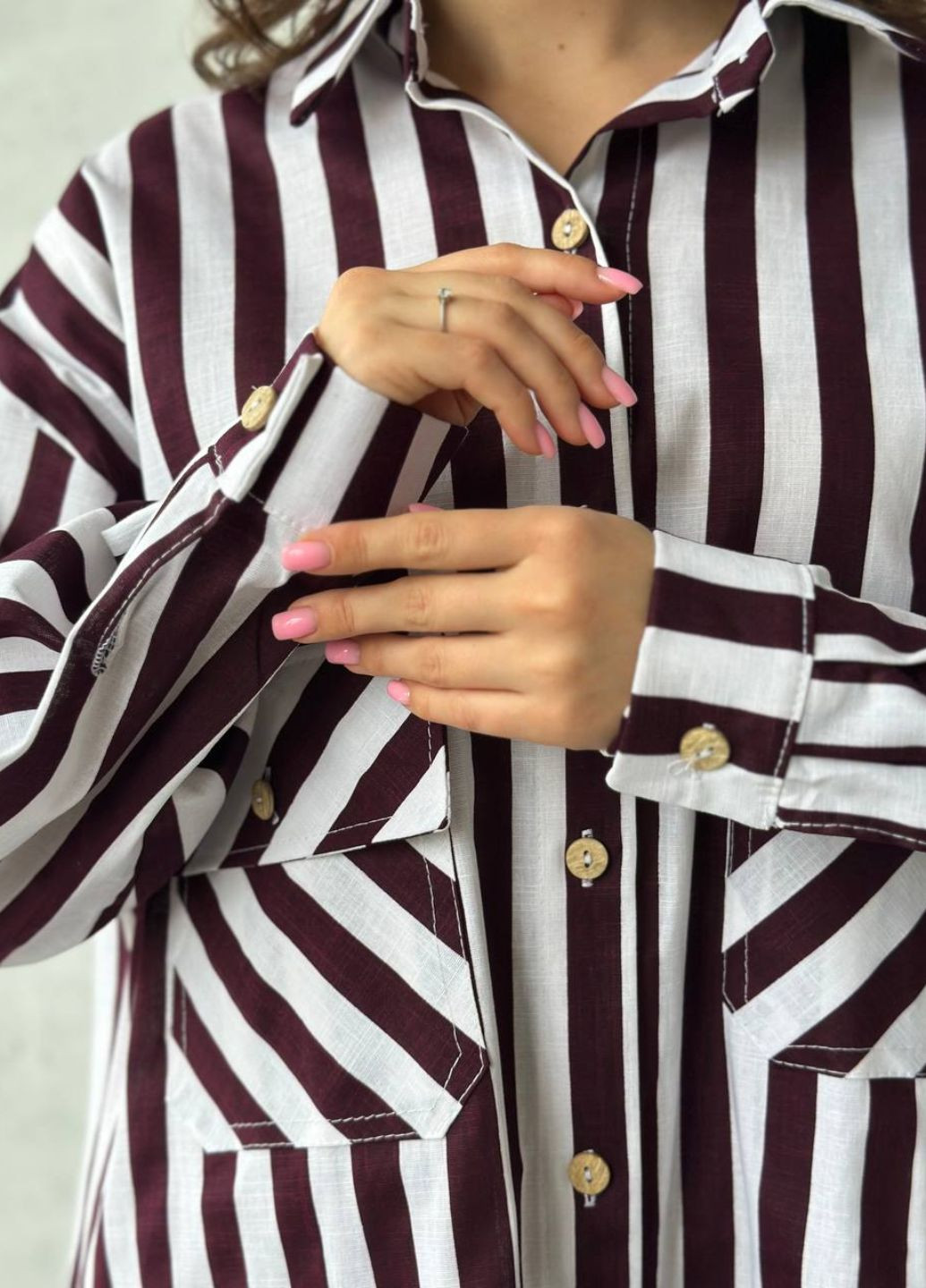 Бордовое повседневный платье-рубашка оверсайз с длинным рукавом рубашка Tik-Tak в полоску