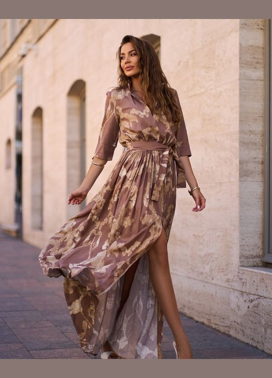 Коричневое повседневный платья клеш ISSA PLUS с рисунком