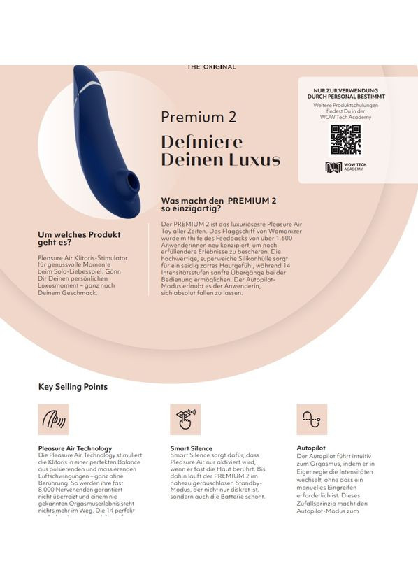 Бесконтактный вакуумный клиторальный стимулятор Premium 2 синий Womanizer (331170814)