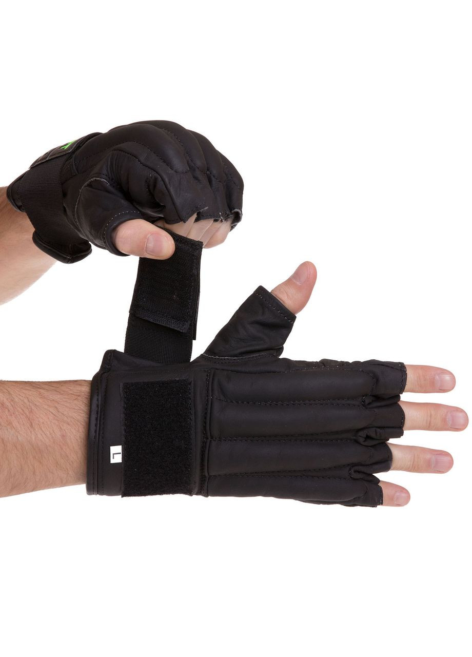 Снарядні рукавички шкіряні з манжетом на липучці (розмір, чорний) (VL-3097_M) Zelart (354703075)