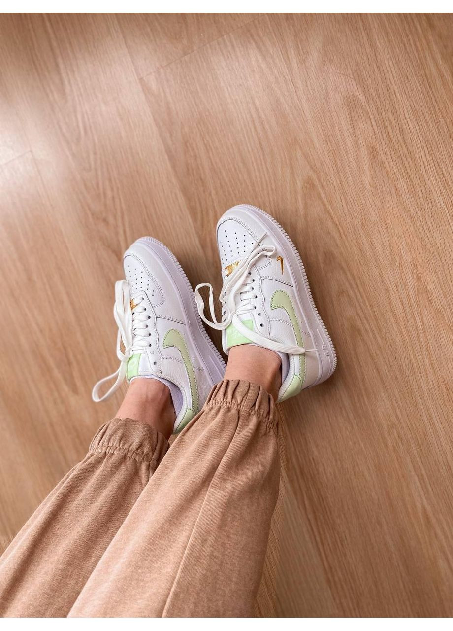 КРОССОВКИ ЖЕНСКИЕ NIKE AIR FORCE 1 MINI SWOOSH LIME LIGHT НАЙК АИР ФОРС 1 ПРЕМИУМ No Brand белые демисезоны (367174461)