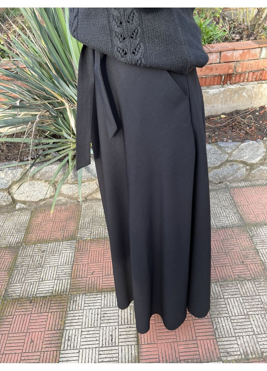 Черная праздничный, повседневная, вечерний, офисная, кэжуал однотонная красивая модная черная хлопковая свободная длинная женская юбка макси клеш полусолнце колокол с поясом с карманами с подкладкой No Brand колокол, пышная, клешированная-солнце, клешированная