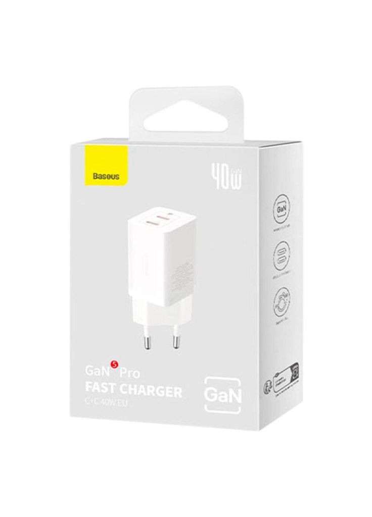Блок зарядний пристрій GaN5 Pro Wall charger 2 TypeC 40 W (CCGP180102) білий Baseus (279554098)