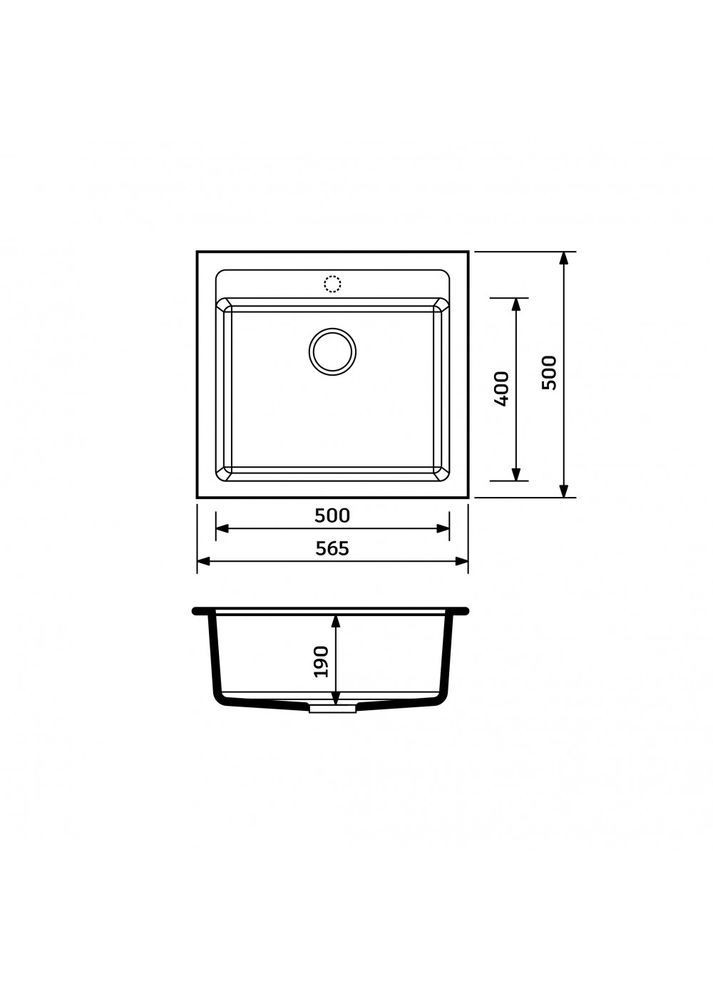Кухонна мийка зі штучного каменю/кварцева 565х500x190мм, квадратна STEP Чорний металік (31150565500) Adamant (368157234)