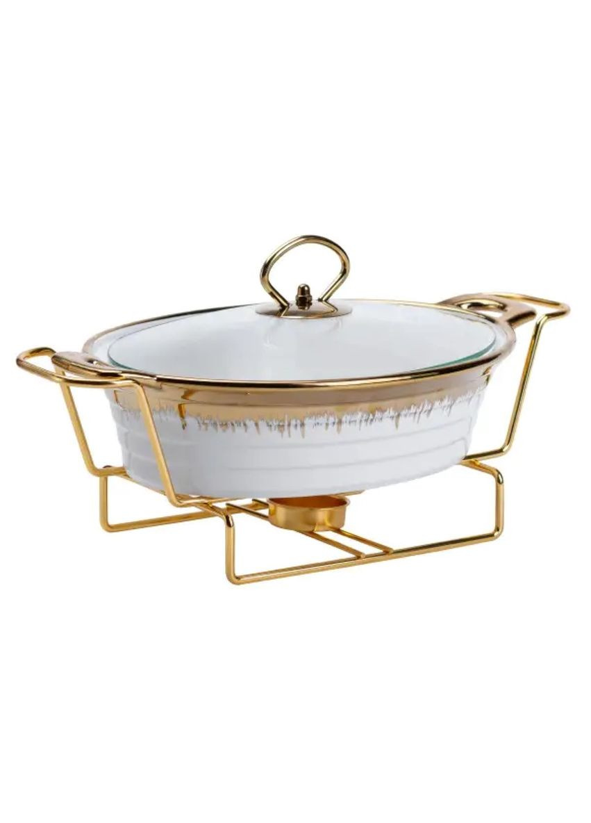 Фарфоровая мармитница 1 литр круглая с подогревом белая для сервировки пищи и хранения блюд ProDobro (364189821)