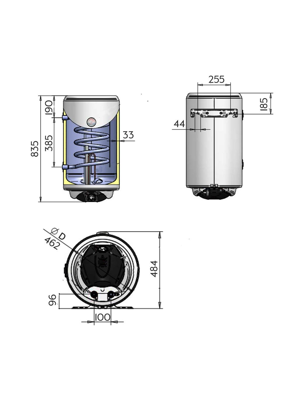 Водонагреватель электрический комбинированный вертикальный 80 л. т.о. 0,24 кв.м правый, мокрый ТЭН 2,0 кВт () Thermo Alliance CWH 8044 4S R