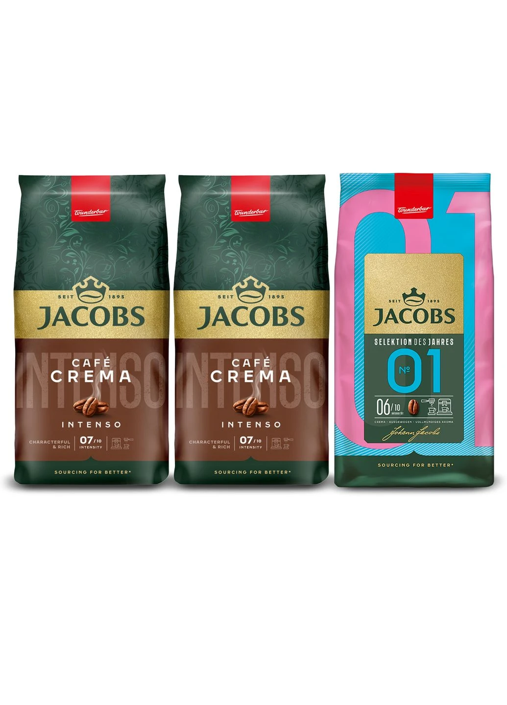 Набір кави в зернах Mix 3х1кг ( 2x Crema Intenso 1 кг,1x Selection des Jahres 1 кг) Jacobs (397407825)
