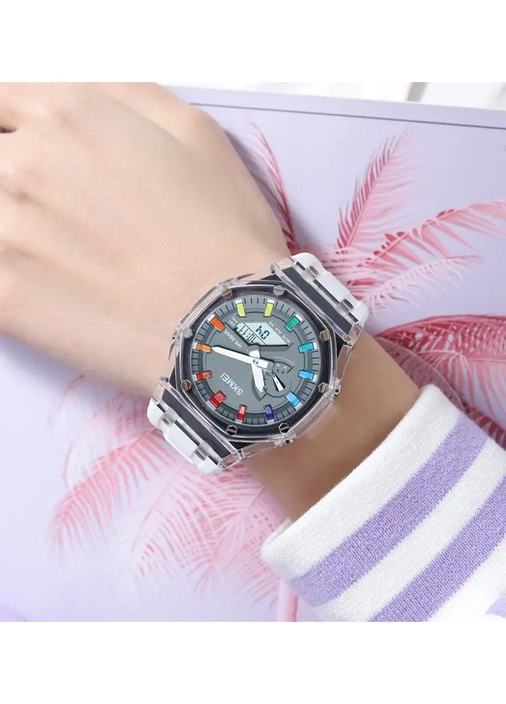 Жіночий спортивний годинник 2100 (Білий з сірим циферблатом) Skmei (314483815)