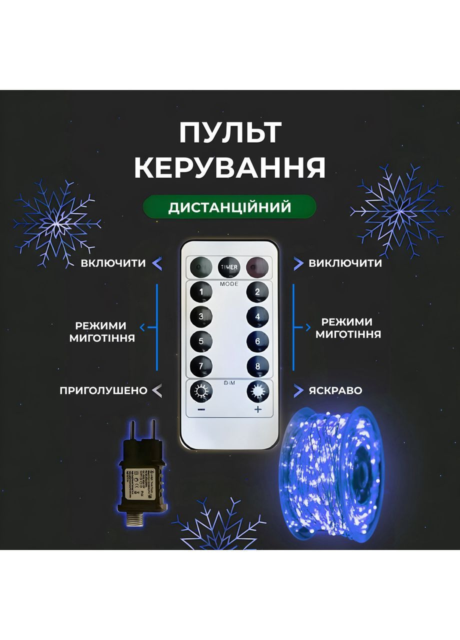 Гірлянда роса на пульті 50 метрів на 500 led світлодіодів крапля на білому дроті синя 500L50MWBL No Brand (362502918)