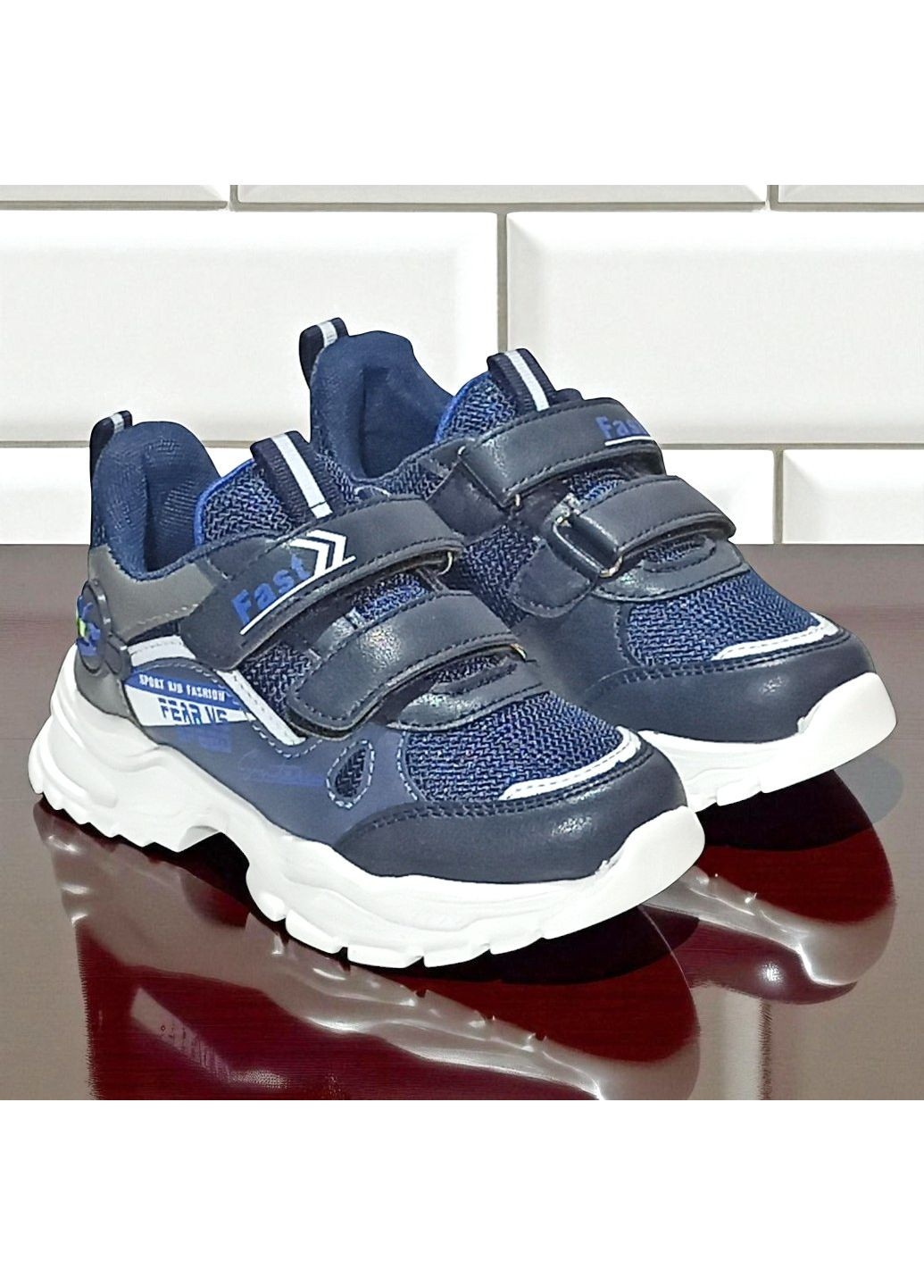 Синие демисезонные ортопедические текстильные кроссовки на липучках для мальчика Boyang