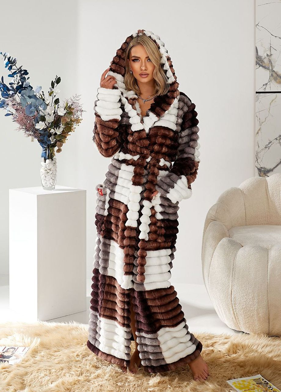 Жіночий довгий махровий халат у клітку Selim-tekstil (372444285)