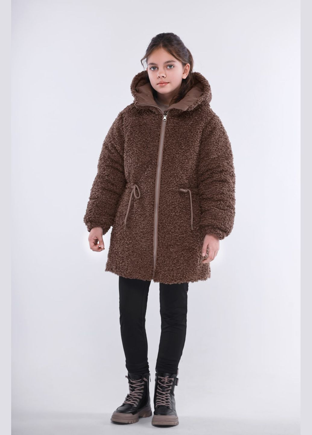 Комбинированная зимняя пальто ткапучиновый Cvetkov Амелия