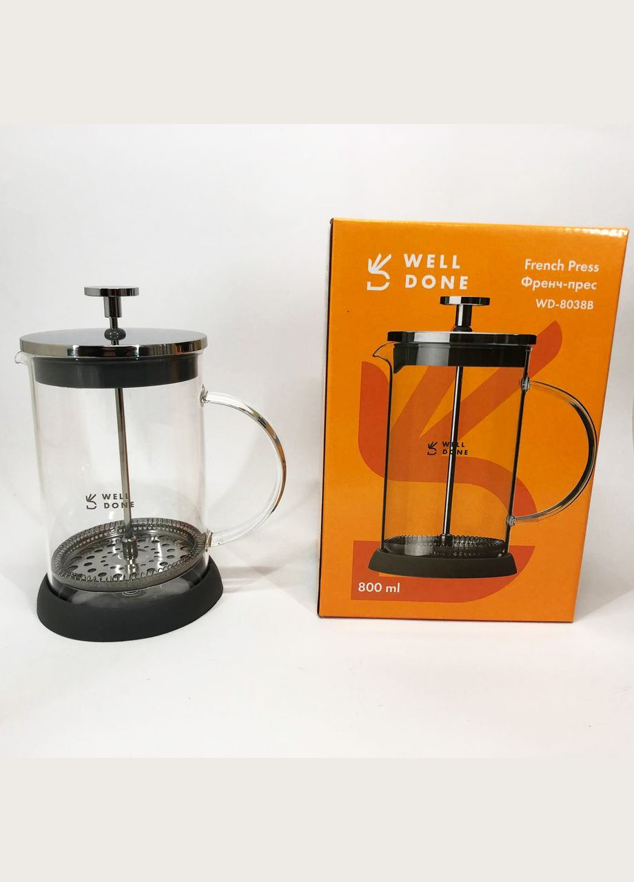 Френч-пресс WD-8038B из термостойкого стекла 800 мл, Необычный заварник для чая Well Done (364709720)