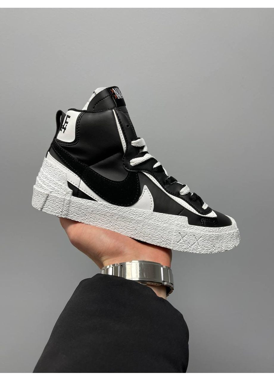 Черные демисезонные кроссовки мужские nike blazer mid x sacai black white найк блейзер No Brand