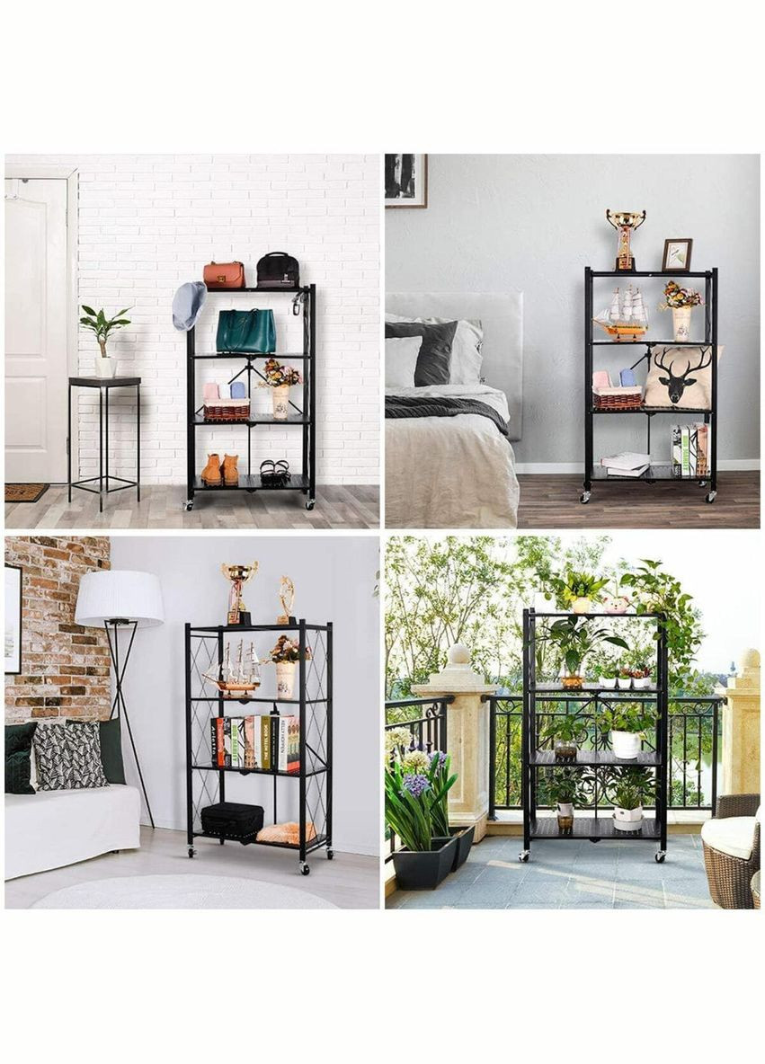 Стеллаж мобильный четырехъярусный универсальный раскладной из нержавеющей стали черный 126*72*34см SW-00002098 Sticker Wall (330019171)