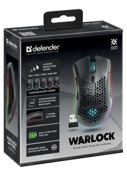 Мишка Warlock GM-709L RGB Wireless Black (52709) Defender (278367590)