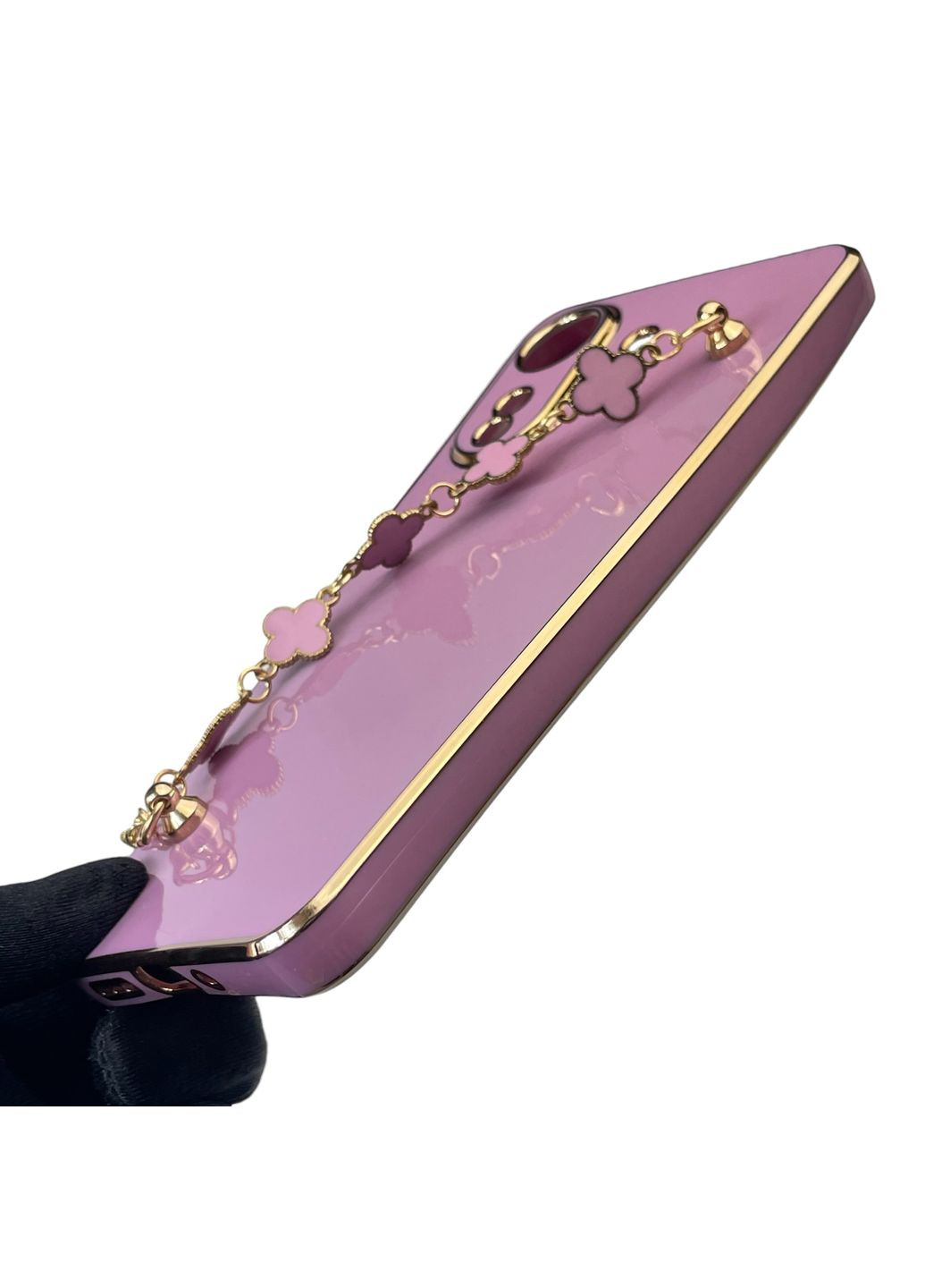 Чехол для телефона POCO C65 женский с ремешком и украшениями и золотой окантовкой на сяоми поко с65 черничный gs1 Xiaomi (366388727)