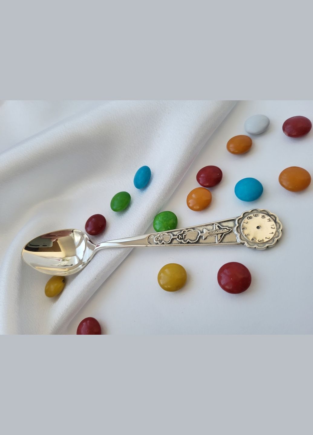 Серебряная чайная Ложка Часы с Самолётом серебро 875 пробы Черненное 9054 15.00г No Brand (323653848)