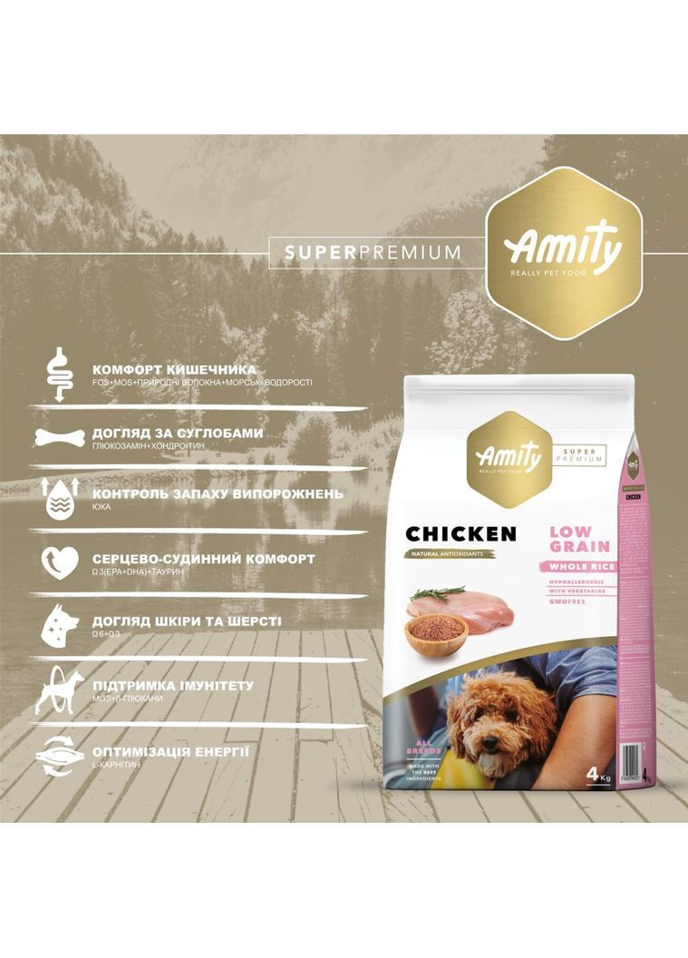 Сухий корм для собак Super Premium Chicken сухий корм для дорослих собак з куркою 4 кг (8436538949535) AMITY (365756331)