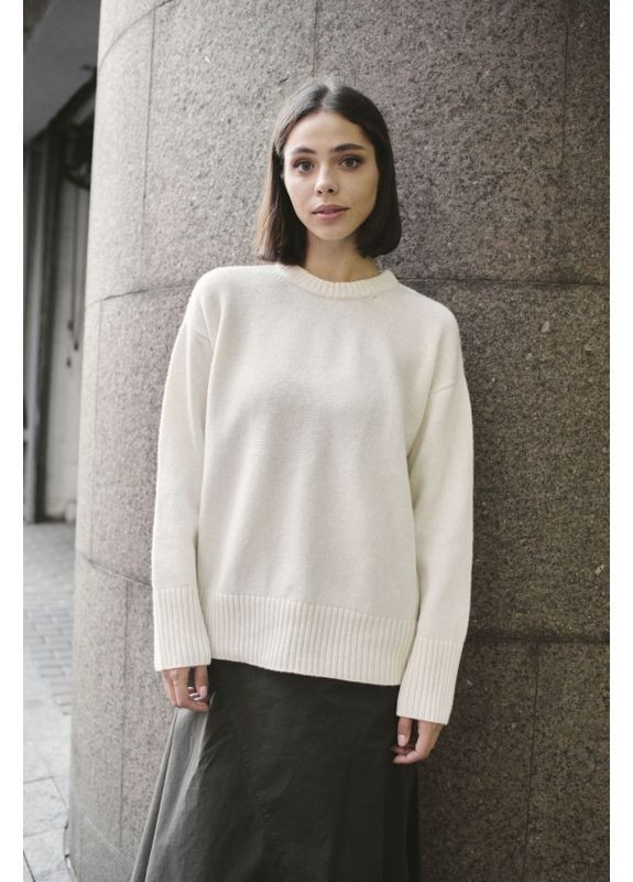 Белый теплый женский шерстяной свитер джемпер с круглой горловиной белый. You Best