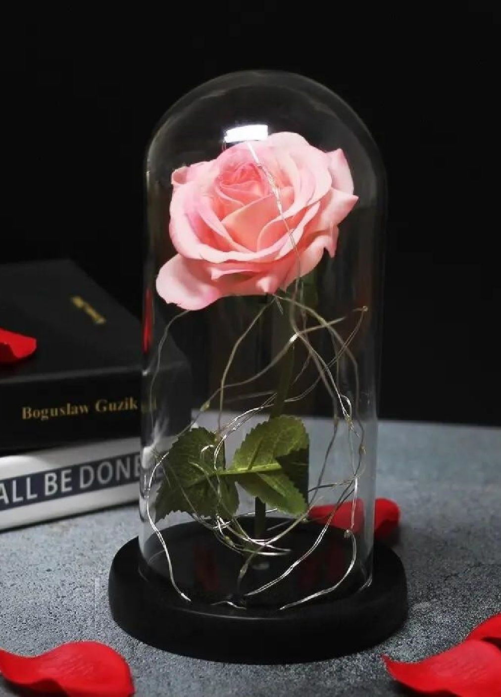 Настольная лампа ночник светильник роза с подсветкой от батареек в стеклянной колбе 20 см (476454-Prob) Розовая Unbranded (282821384)