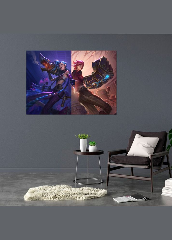 Плакат- на стену с оригинальным принтом аниме-мультсериала Arcane Аркейн "Jinx Джинкс Vi Вай" А1 Кавун постер (316210757)