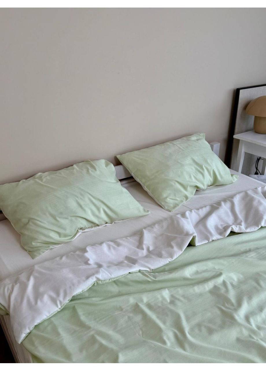 Постільна білизна з резинкою Молочний з Салатовим, сатин Двухспальний розмір, наволочки 50/70 No Brand (364220703)