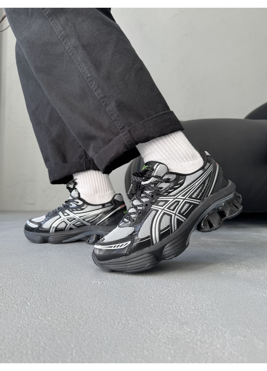 Чорно-білі Осінні кросівки чоловічі asics gel-kinetic fluent black white | асікс гель-кінетік чорно-білі No Brand