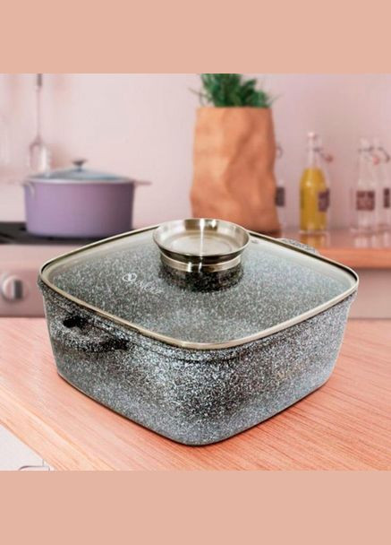 Казан квадратный с крышкой гранитный 4,3л 24см серый (1756374662) Unique UN-5206 (331605197)