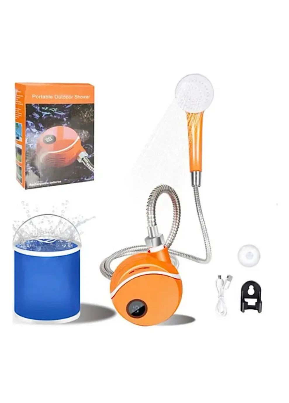 Душ портативний акумуляторний для кемпінгу та дачі на Li-ion 2000 мАг Portable Outdoor Shower автономний з насосом Помаранчевий No Brand (341318691)