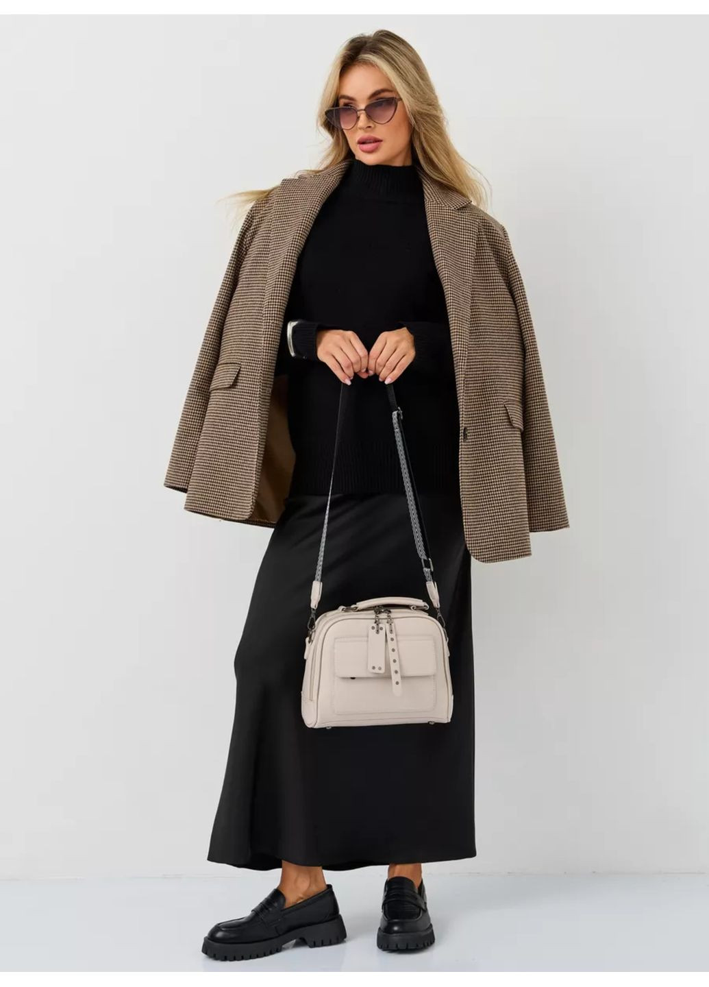 Женская сумка через плечо кросс боди с широким ремнем модная сумочка женская Молочная 73555 OnePro (348781359)