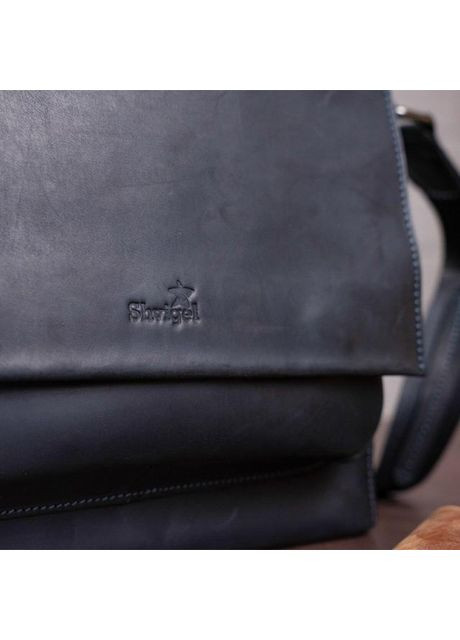 Сумка планшет через плече чоловіча для документів А4 із натуральної шкіри середня Чорний 36724 Shvigel (353689953)