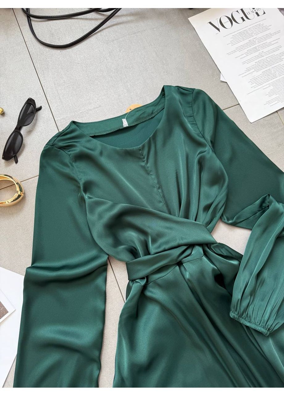 Темно-зелена святковий, коктейльна, вечірня сукня міді елегантна та витончена має x-силует Nositi