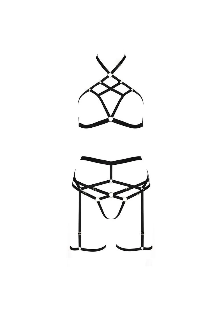 Комплект білизни Exclusive MORGAN SET OpenBra XXL/XXXL, black, стрепи, трусики, ліф, пояс Passion (369951771)