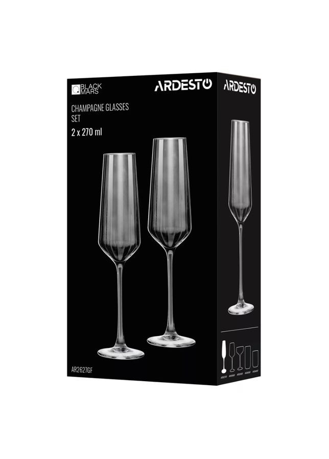 Набор бокалов для шампанского Ardesto Black Mars Alcor 270мл, 2шт, стекло, серый AR2627GF Stenson (368587829)