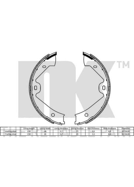 Колодки тормозные стояночного тормоза NK (362145296)