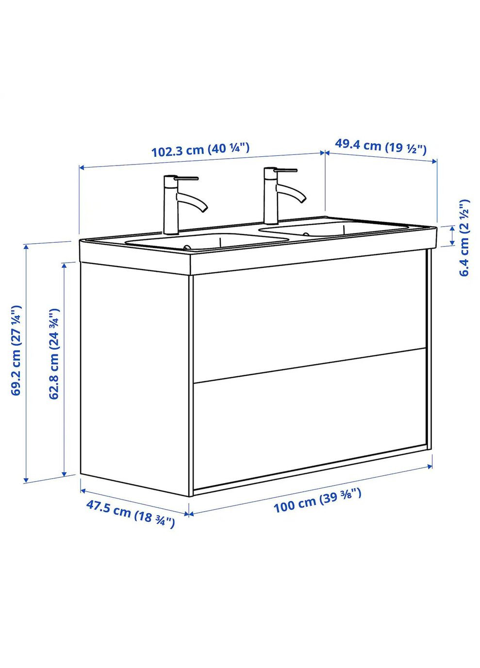 Шафа для мийки з висувними ящиками/мийкою/змішувачами ІКЕА TÄNNFORSEN / ORRSJÖN 102х49х69 см (s59514007) IKEA (278406234)