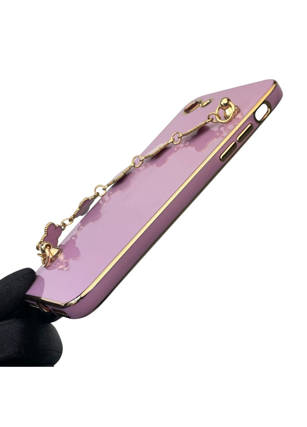 Чохол для телефона iPhone SE 2020 жіночій із ремінцем з прикрасами та золотою окантовкою на айфон се 2020 чорничний gs1 Apple (366386615)